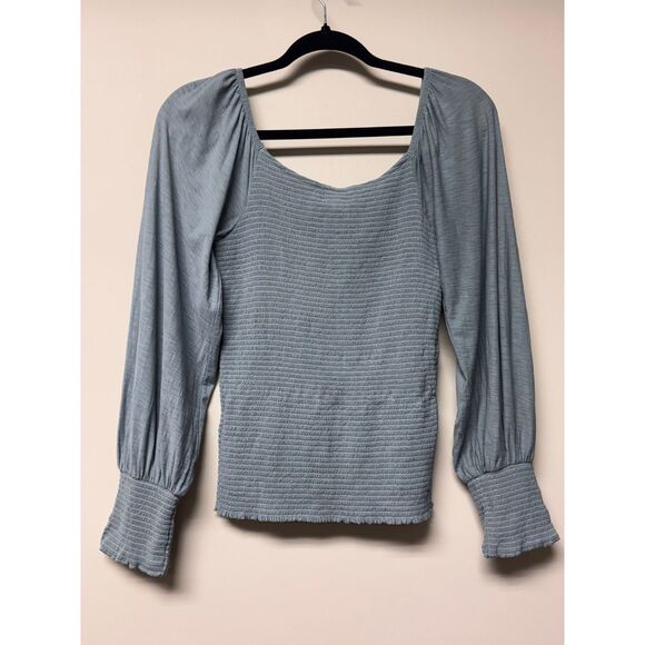 NATION LTD Iona Smocked Long Sleeve Blouse Top Dusty Blue, Sz L - Picture 5 of 9